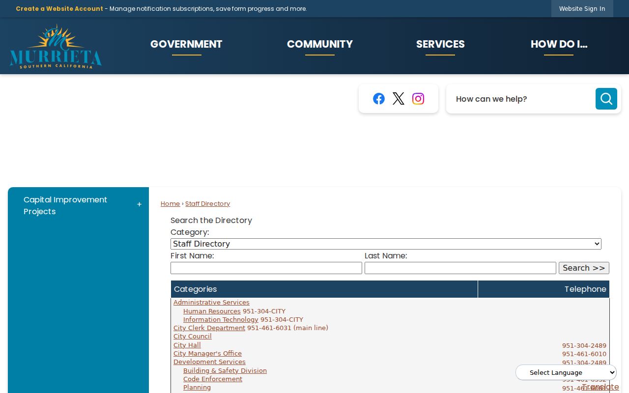 Murrieta people directories staff search fields