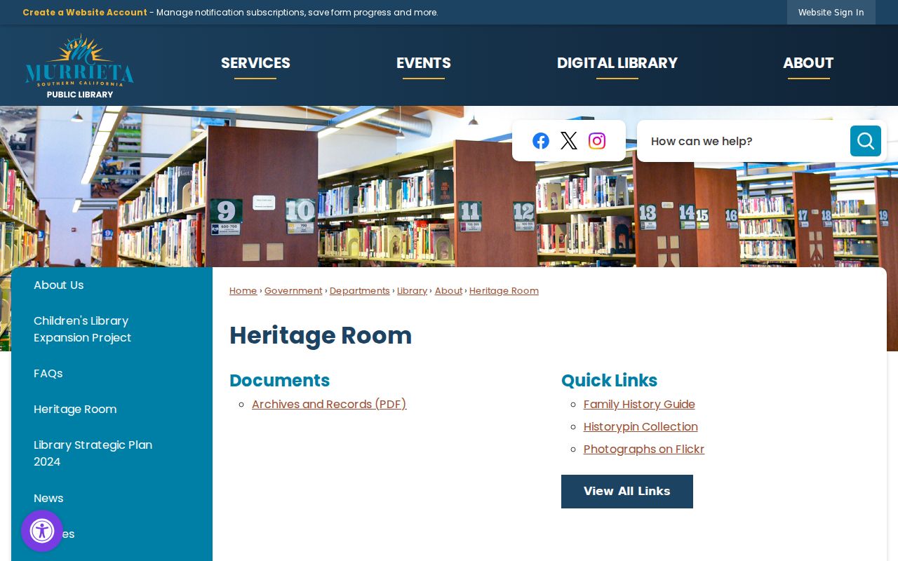 Murrieta people directories Heritage Room collection page
