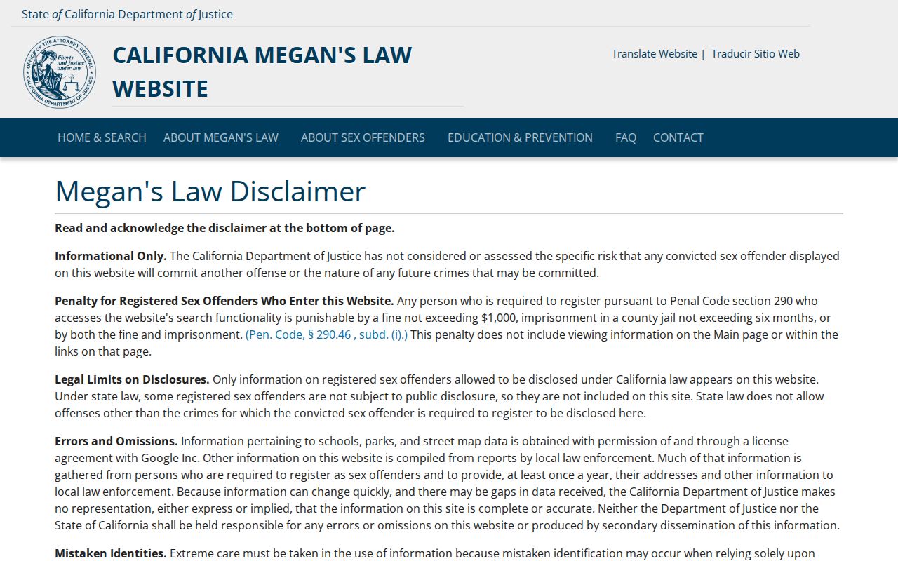 Murrieta public records access through the California Megan's Law registry