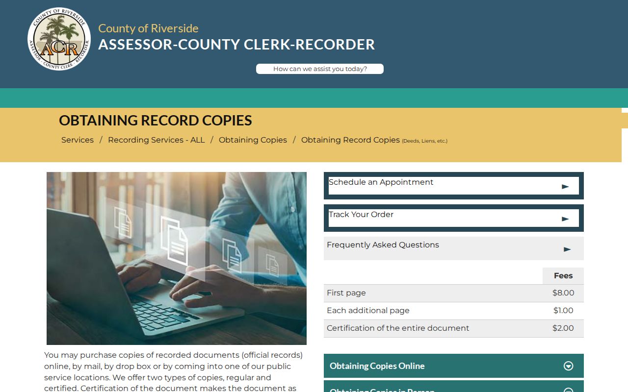 Murrieta public records copy instructions from Riverside County ACR