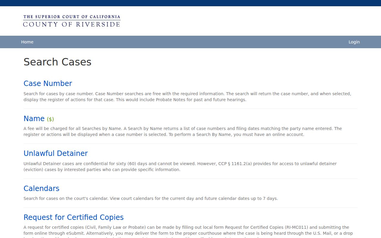 Murrieta public records access through Riverside Superior Court case search