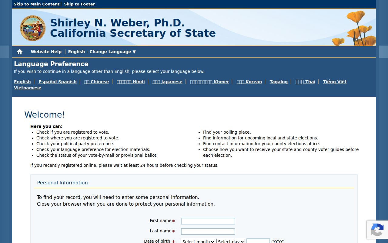 Murrieta voter registration records lookup on California My Voter Status